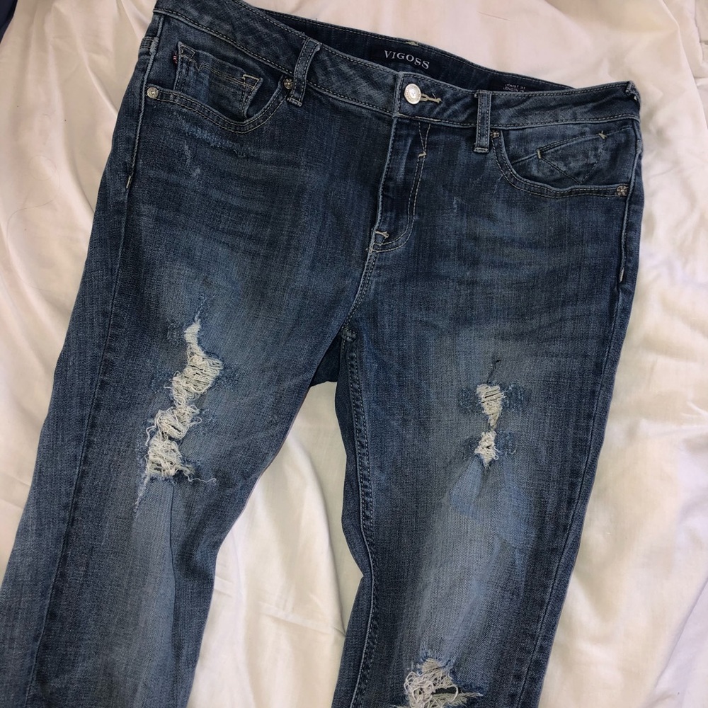 VIGOSS distressed skinny dark wash jeans